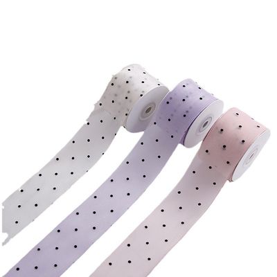 calidad  25mm-50mm Organza Ribbon With Dot Pattern Printed Polyester Organza Ribbon OEM Eco Friendly fábrica