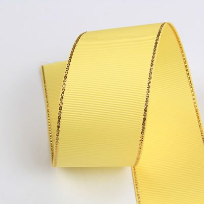 2.5cm Poliéster de oro de borde doble cara cinta de grano grueso para árbol de Navidad y bolsas