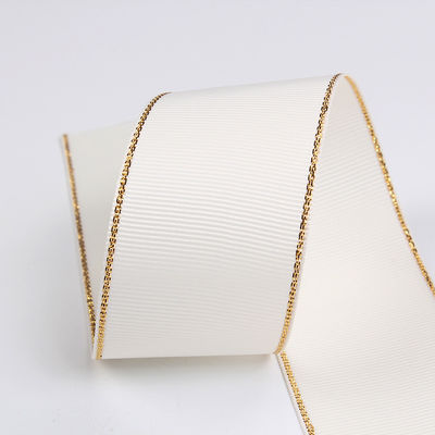 2.5cm Poliéster de oro de borde doble cara cinta de grano grueso para árbol de Navidad y bolsas