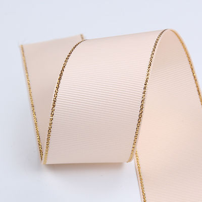 2.5cm Poliéster de oro de borde doble cara cinta de grano grueso para árbol de Navidad y bolsas
