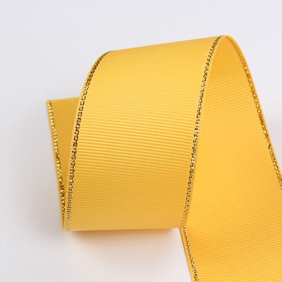2.5cm Poliéster de oro de borde doble cara cinta de grano grueso para árbol de Navidad y bolsas