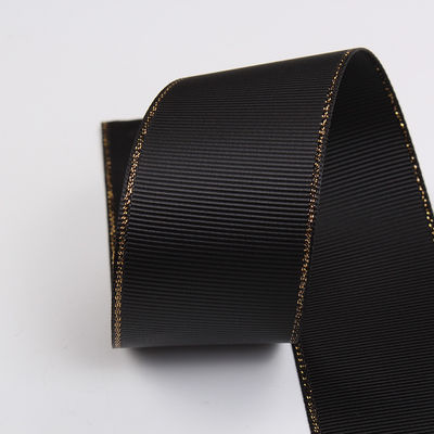 2.5cm Poliéster de oro de borde doble cara cinta de grano grueso para árbol de Navidad y bolsas