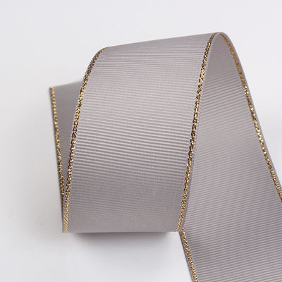 2.5cm Poliéster de oro de borde doble cara cinta de grano grueso para árbol de Navidad y bolsas