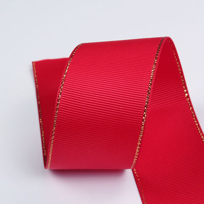 2.5cm Poliéster de oro de borde doble cara cinta de grano grueso para árbol de Navidad y bolsas