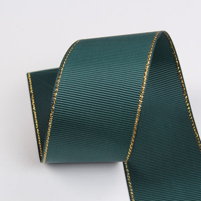 2.5cm Poliéster de oro de borde doble cara cinta de grano grueso para árbol de Navidad y bolsas