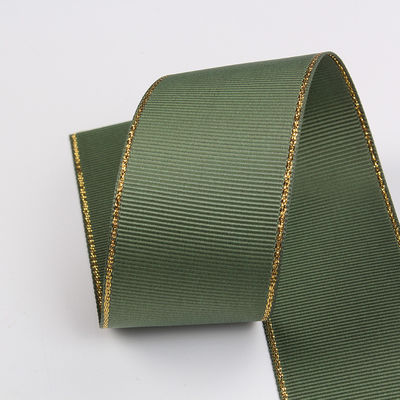 2.5cm Poliéster de oro de borde doble cara cinta de grano grueso para árbol de Navidad y bolsas