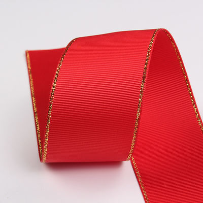 2.5cm Poliéster de oro de borde doble cara cinta de grano grueso para árbol de Navidad y bolsas