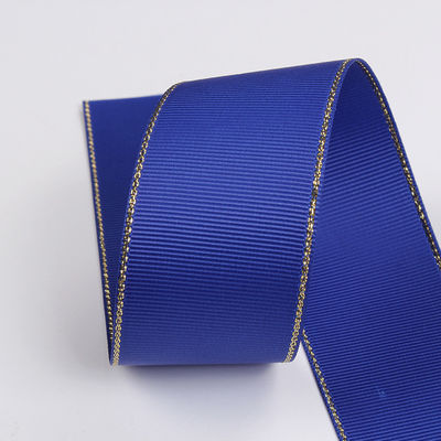 2.5cm Poliéster de oro de borde doble cara cinta de grano grueso para árbol de Navidad y bolsas