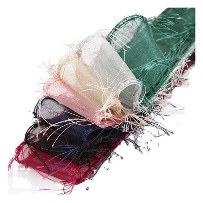 25mm-50mm Tassel Edge Polyester Organza Ribbon para Flor Chocolate Embalaje de regalos y decoración de prendas de vestir