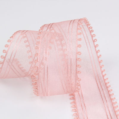 16mm-38mm Rolls Of Organza cinta de doble círculo borde cinta de color rojo transparente