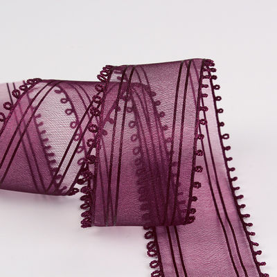 16mm-38mm Rolls Of Organza cinta de doble círculo borde cinta de color rojo transparente