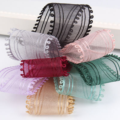 16mm-38mm Rolls Of Organza cinta de doble círculo borde cinta de color rojo transparente