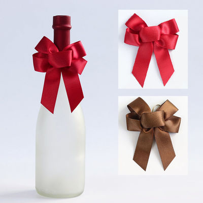 Arcos de cinta de satén elástico marrón embalaje de regalo para botella de vino tinto