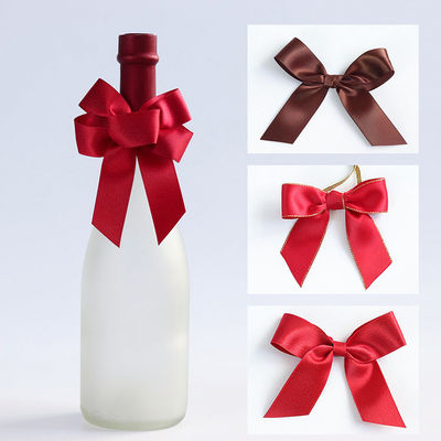 Arcos de cinta de satén elástico marrón embalaje de regalo para botella de vino tinto