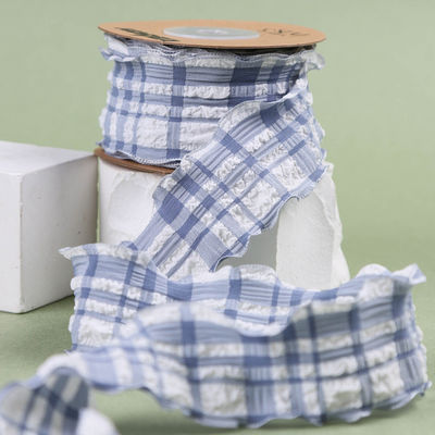 Correa de red azul y blanco cinta Gingham 38mm Polyester rosa cinta de tartán