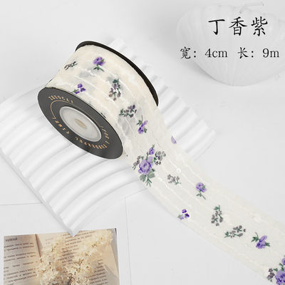 Fior Impreso Cinta de Organza Personalizada de 4 cm Flor de Marfil Cinta de Organza