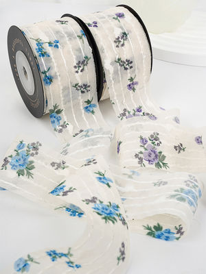 Fior Impreso Cinta de Organza Personalizada de 4 cm Flor de Marfil Cinta de Organza