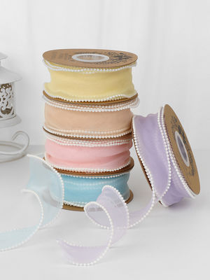 Cinturón de organza de poliéster de borde de perla de 40 mm para embalaje de regalos de lujo