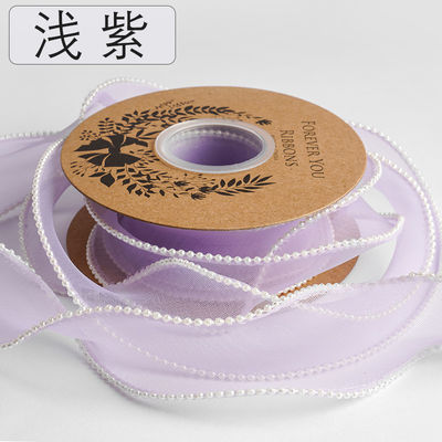 Cinturón de organza de poliéster de borde de perla de 40 mm para embalaje de regalos de lujo