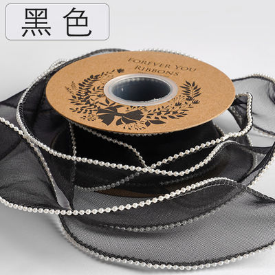 Cinturón de organza de poliéster de borde de perla de 40 mm para embalaje de regalos de lujo