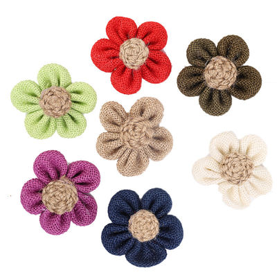 Flores de cinta de 8 cm de burlap Diy Orange Black Jute Rope Flower