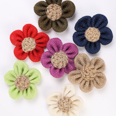Flores de cinta de 8 cm de burlap Diy Orange Black Jute Rope Flower