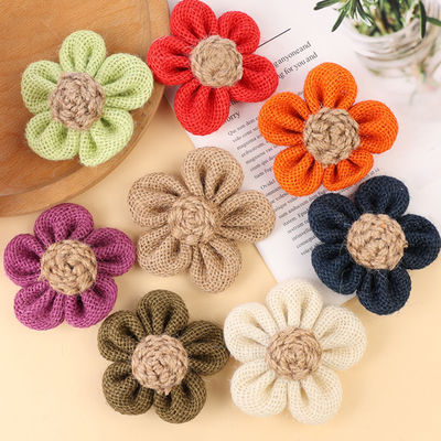Flores de cinta de 8 cm de burlap Diy Orange Black Jute Rope Flower