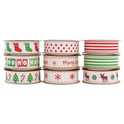15mm*3y cinta de regalo de Navidad Impresa cinta de algodón blanco para regalos