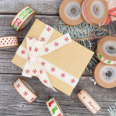 15mm*3y cinta de regalo de Navidad Impresa cinta de algodón blanco para regalos