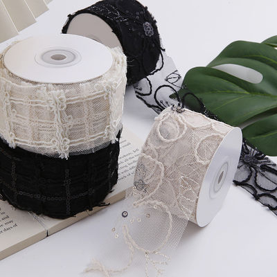 Cinturón de malla de poliéster brillante de 50 mm con cinta de jacquard floral