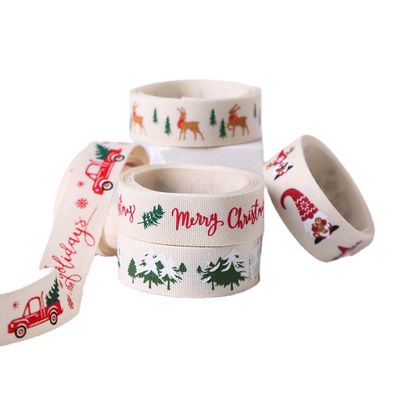 16mm*100y Feliz Navidad cinta de algodón impresa cinta de algodón personalizada