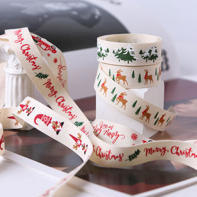16mm*100y Feliz Navidad cinta de algodón impresa cinta de algodón personalizada