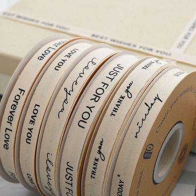 13mm Logotipo mayorista cinta de algodón estilo literario Flor de embalaje caja de regalo Decoración cinta de pastel ramo