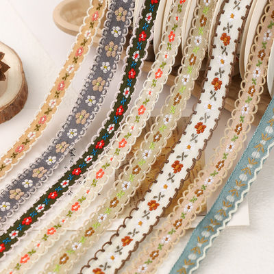 15mm*50y Cinturón Pastoral Floral de Algodón Torta de horneado Cinturón Arco DIY Material de decoración Cinturón Flores Boquete de embalaje