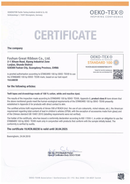 China Foshan Great Ribbon Co., Ltd. certificaciones